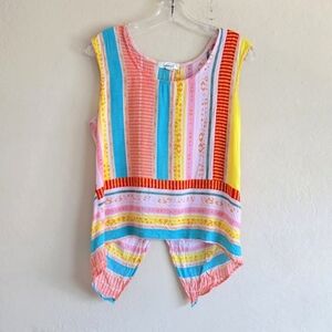 Testament Colorful Striped Multipattern Sleeveless Top Size Large Open Back